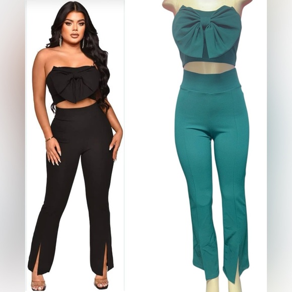 SET Elegant Black and Teal Jumpsuit Set - Picture 1 of 6